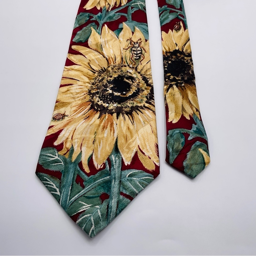 Vintage Neck Tie World Wildlife Fund 1993 WWF Sunflower Design 219 Silk Floral